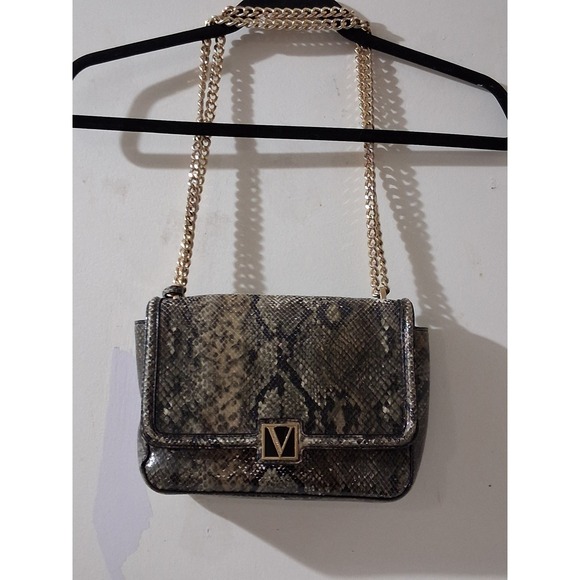 Victorias Secret Snakeskin Print Shoulder Bag Gold Chain Strap Grey Brown Flap - Picture 2 of 8